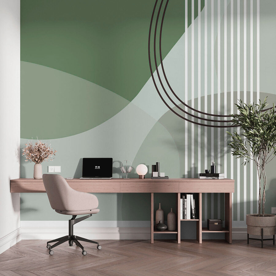 Fundo verde e branco com linhas e círculos
