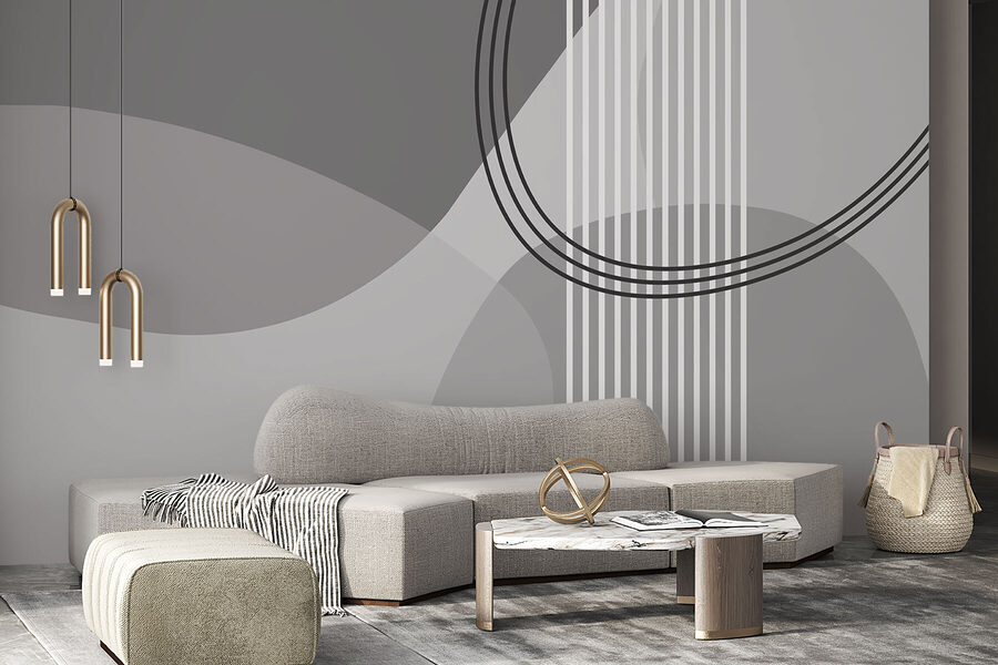 Fundo cinzento e branco com círculos e linhas