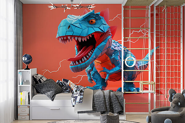 Papel de parede Papel de parede Dinossauro azul com um relâmpago a sair dele (REF: w01333)