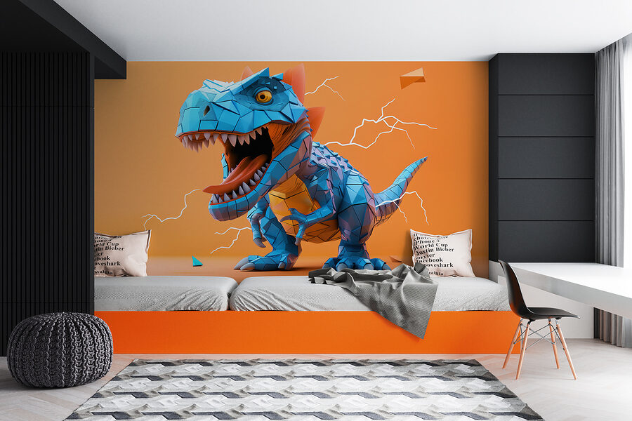 Dinossauro azul com um relâmpago a sair dele