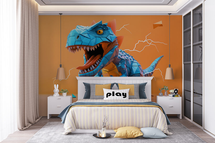 Dinossauro azul com um relâmpago a sair dele
