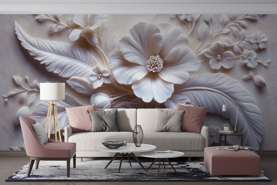 Papel de parede Flor e folhas brancas - Image 2