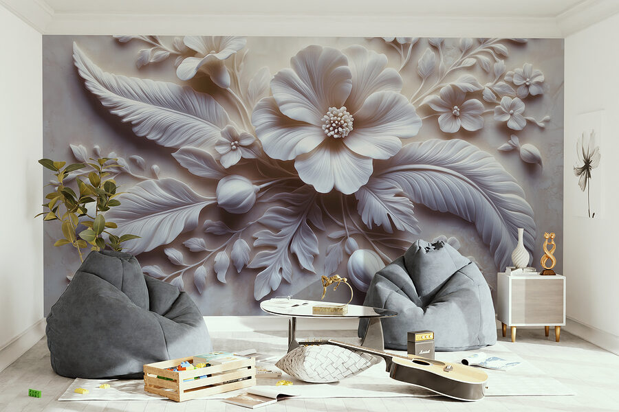 Papel de parede Flor e folhas brancas - Image 3