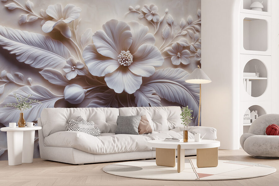 Papel de parede Flor e folhas brancas - Image 4