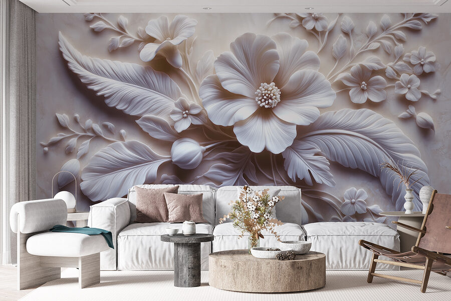 Papel de parede Flor e folhas brancas - Image 6