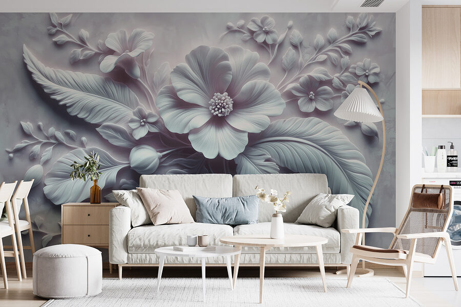 Papel de parede Flor e folhas brancas