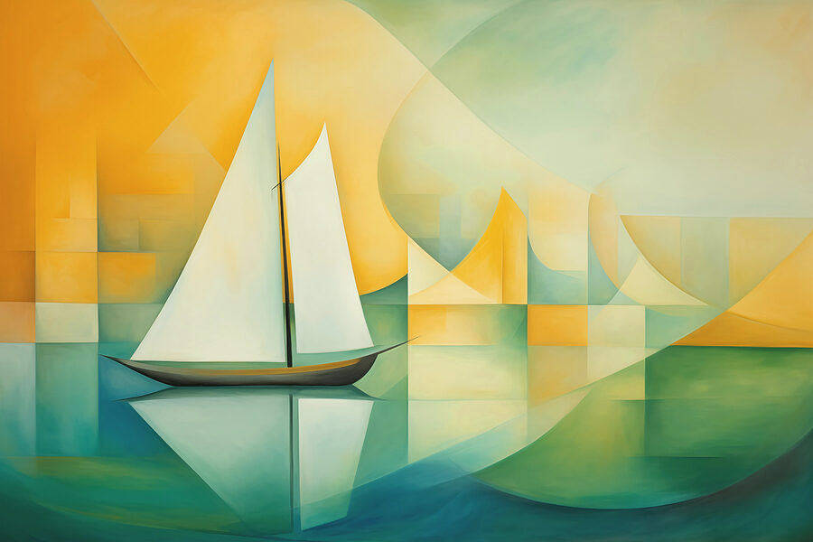 Pintura de um veleiro na água