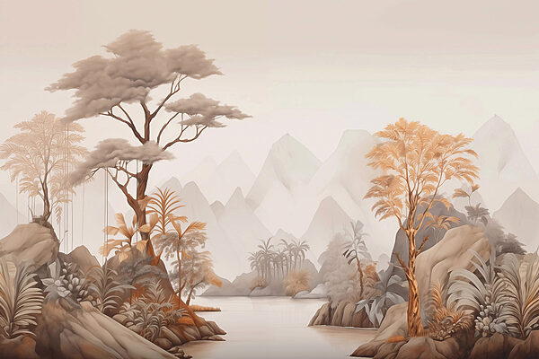 River with trees and mountains River with trees and mountains