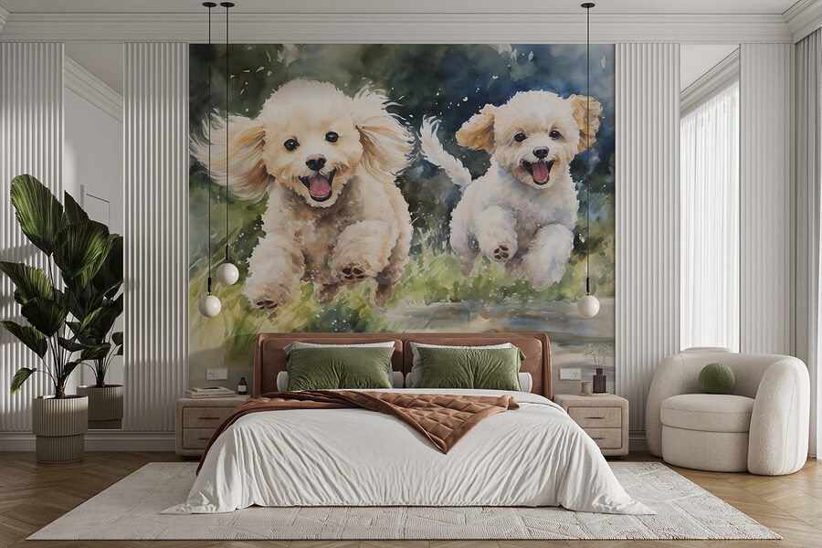 Dois cães a saltar no ar