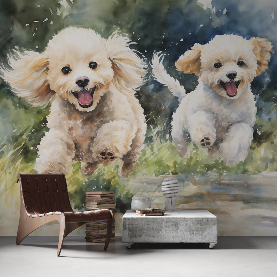 Dois cães a saltar no ar