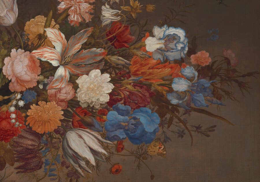 Pintura de flores sobre uma superfície castanha