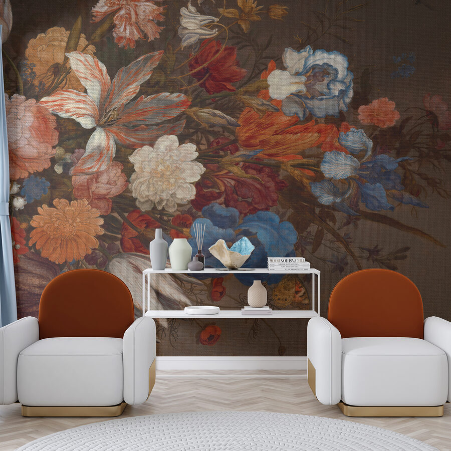Pintura de flores sobre uma superfície castanha