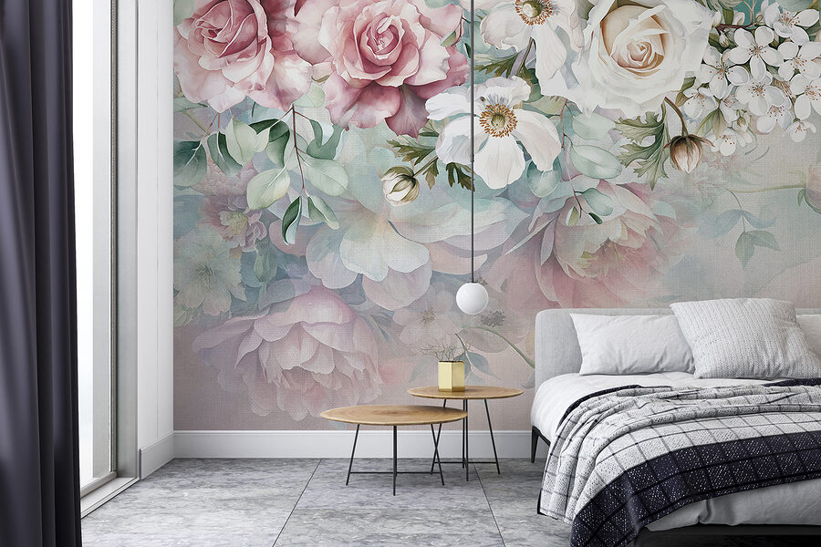 Pintura de flores sobre uma superfície