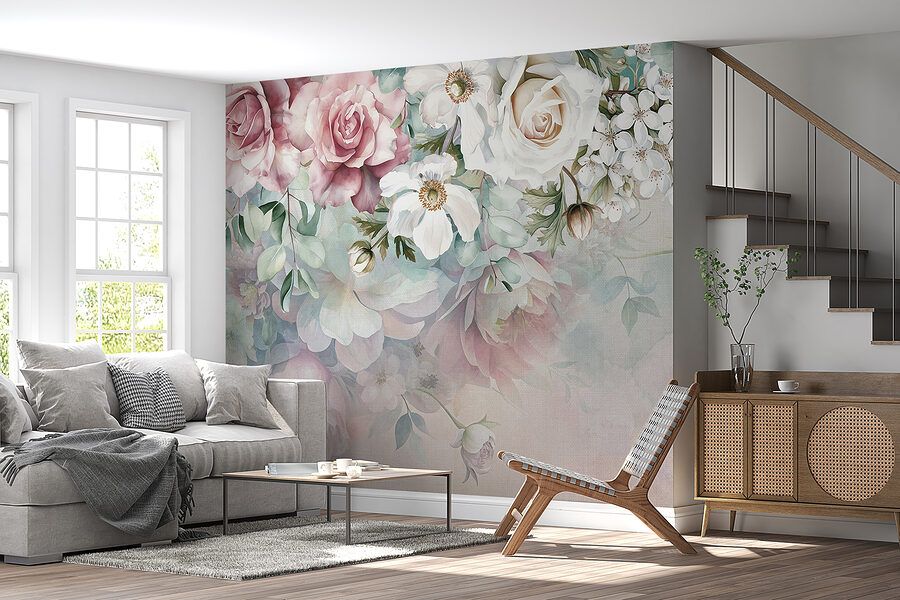 Pintura de flores sobre uma superfície