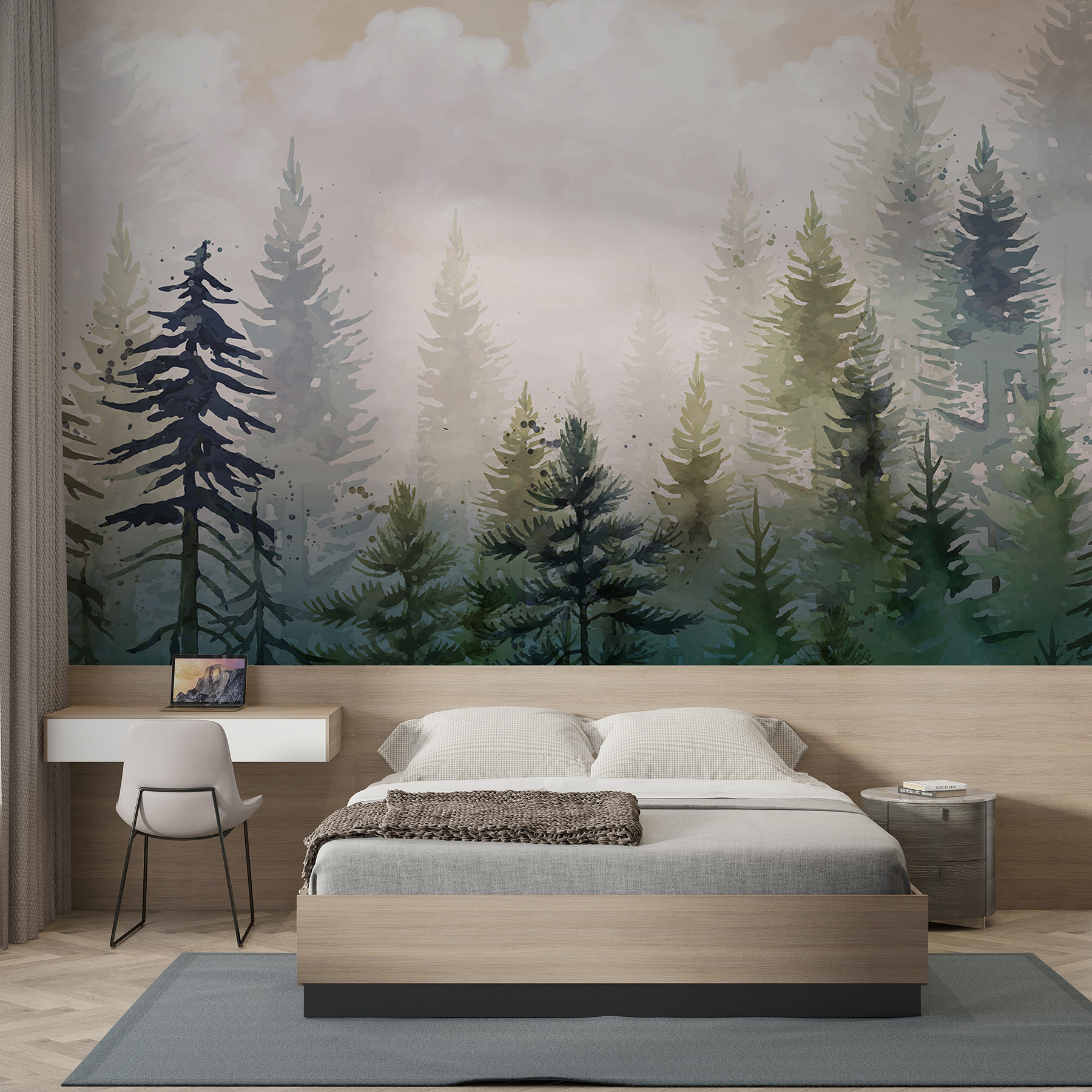 Painting of trees in the fog