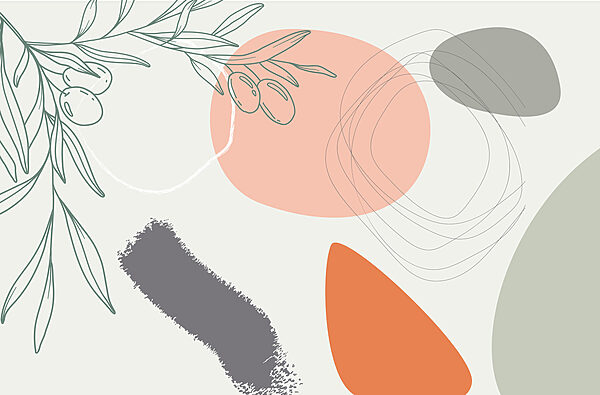 Conceção gráfica de um ramo com azeitonas e círculos Conceção gráfica de um ramo com azeitonas e círculos