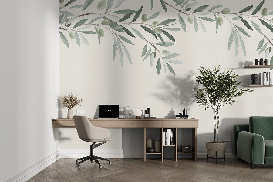 Papel de parede Ramo com folhas e azeitonas