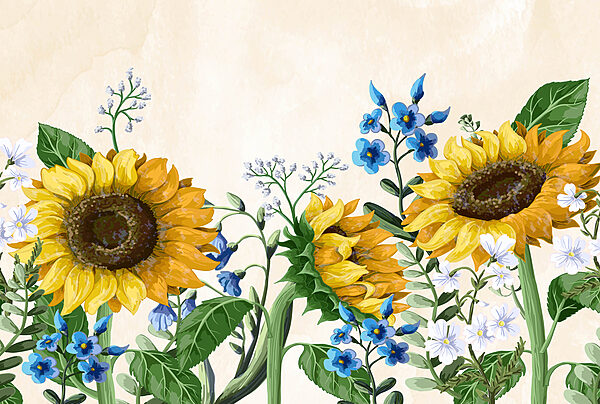 Grupo de girassóis e outras flores Grupo de girassóis e outras flores