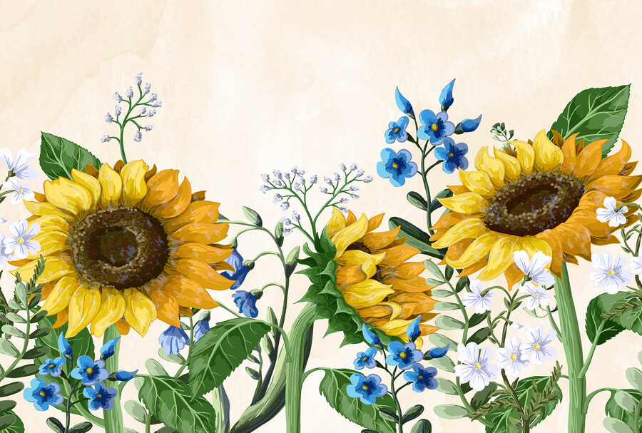 Papel de parede Grupo de girassóis e outras flores - Image 4