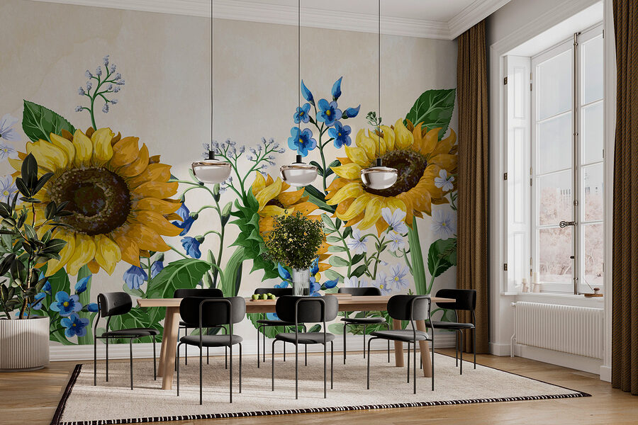 Papel de parede Grupo de girassóis e outras flores - Image 2