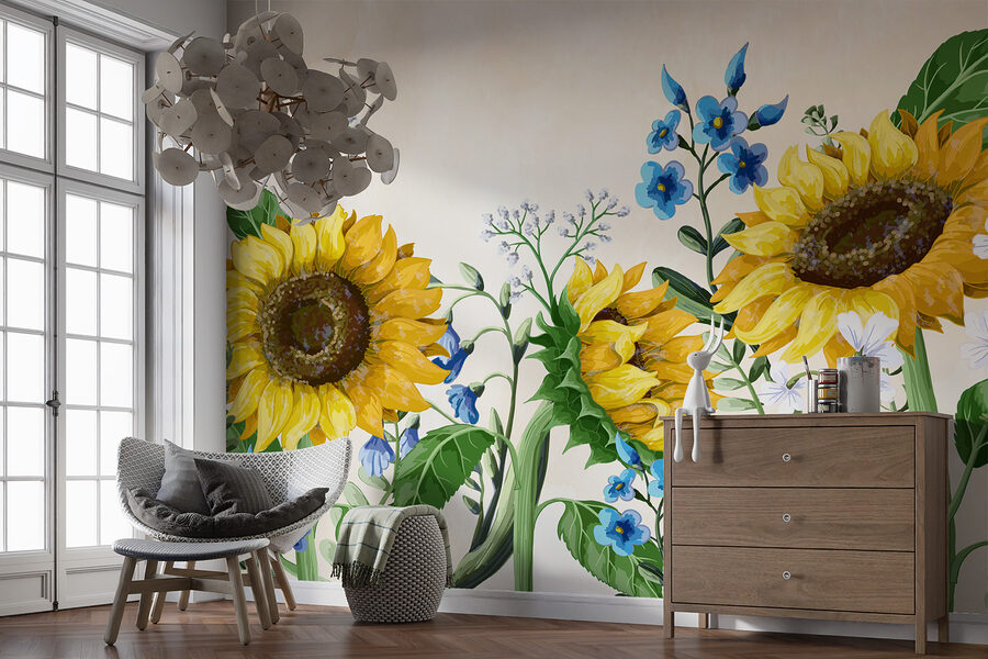 Papel de parede Grupo de girassóis e outras flores - Image 3