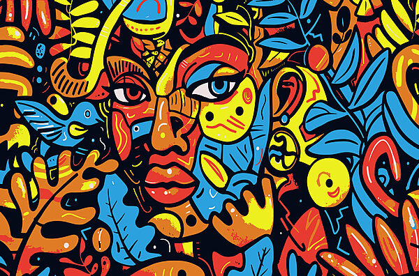 Arte colorida de um rosto Arte colorida de um rosto