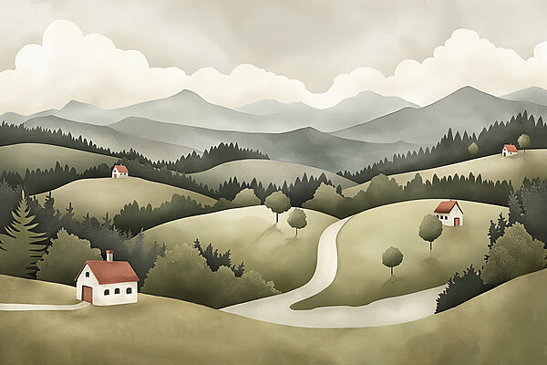 Paisagem com casas e árvores Paisagem com casas e árvores