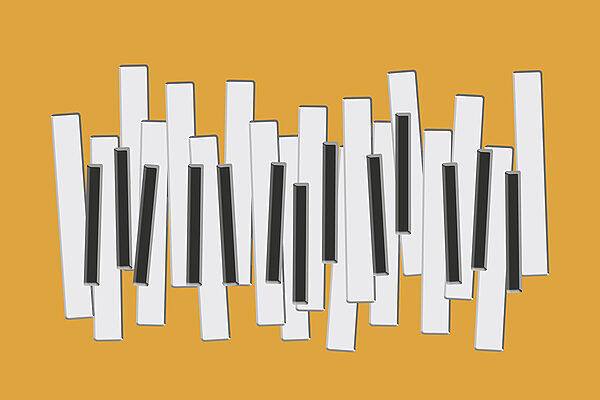 Teclas de piano num fundo amarelo Teclas de piano num fundo amarelo