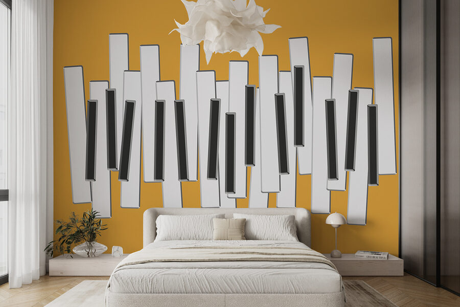 Teclas de piano num fundo amarelo