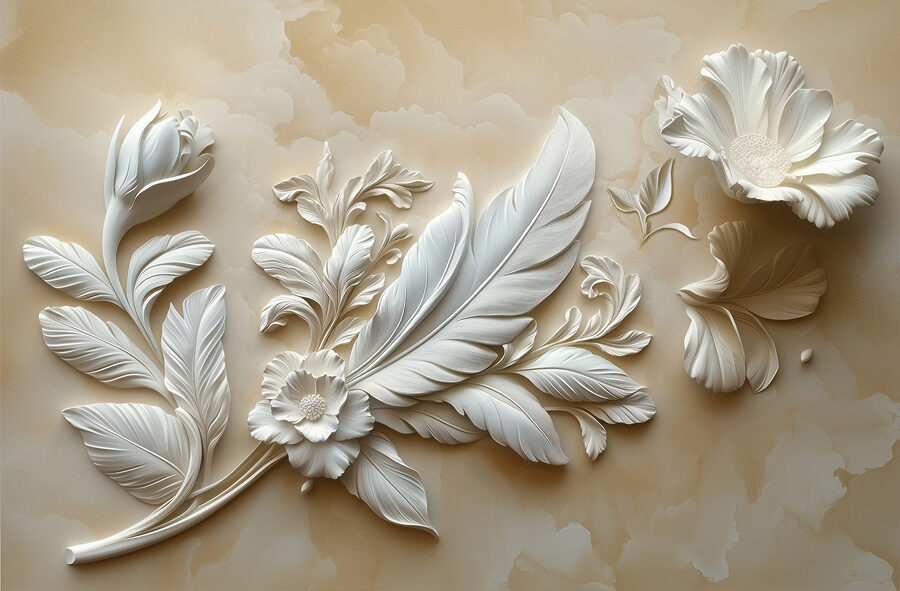Desenho floral branco numa parede