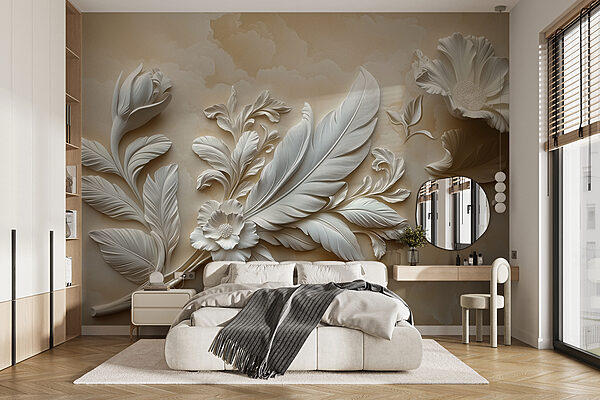 Desenho floral branco numa parede Desenho floral branco numa parede