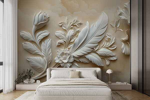 Desenho floral branco numa parede Desenho floral branco numa parede
