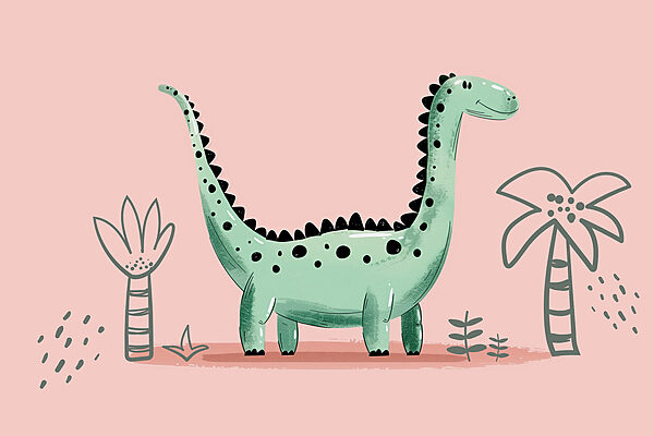 Cartoon dinosaur with plants and leaves Cartoon dinosaur with plants and leaves