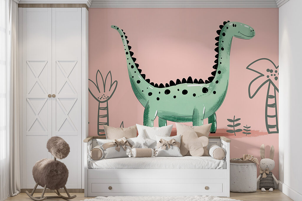 Cartoon dinosaur with plants and leaves Cartoon dinosaur with plants and leaves