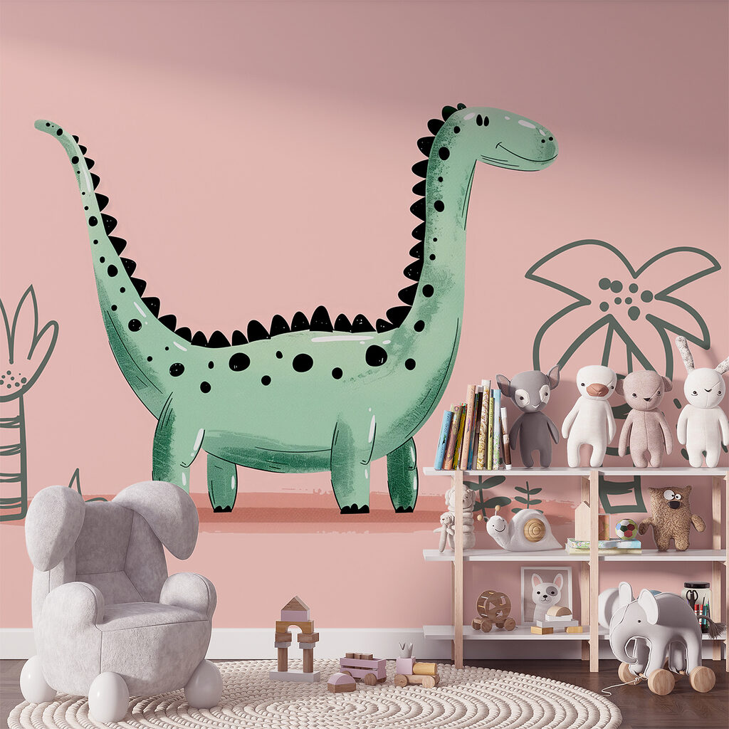 Cartoon dinosaur with plants and leaves Cartoon dinosaur with plants and leaves