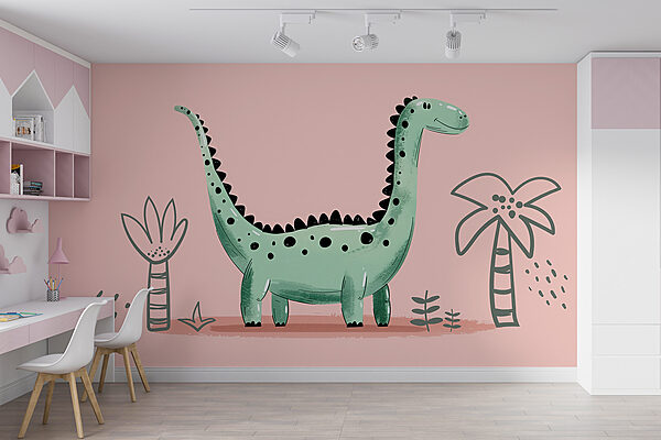 Cartoon dinosaur with plants and leaves Cartoon dinosaur with plants and leaves
