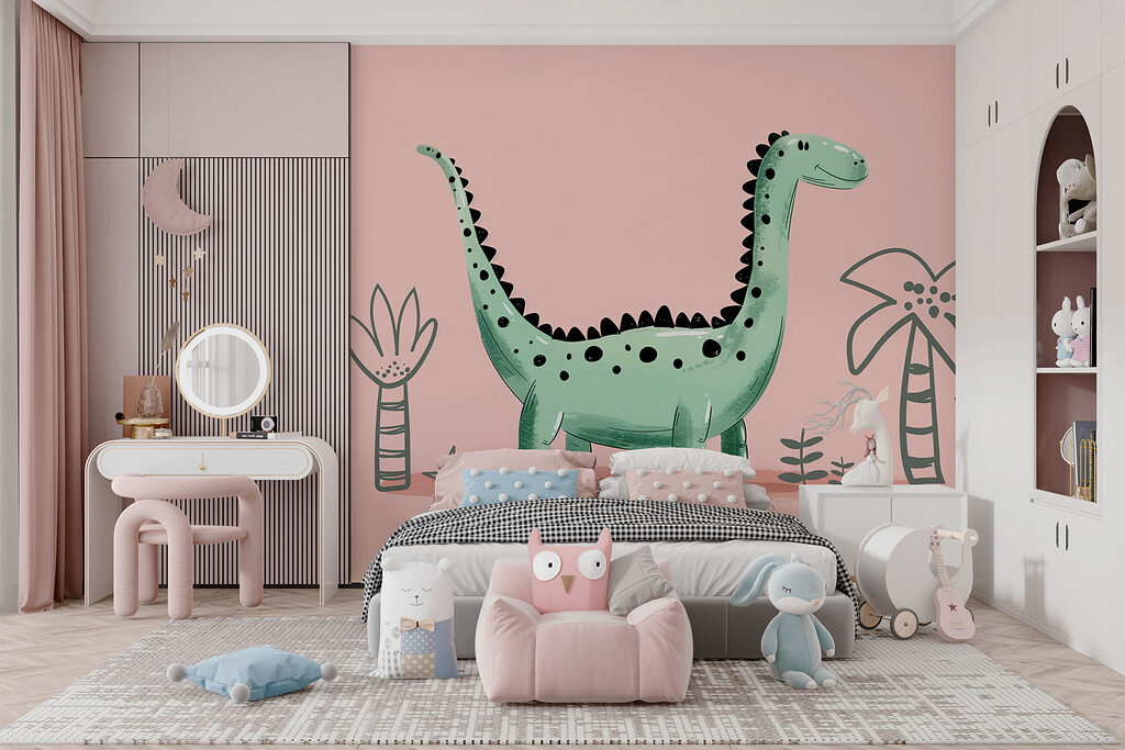 Cartoon dinosaur with plants and leaves Cartoon dinosaur with plants and leaves