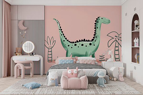 Cartoon dinosaur with plants and leaves Cartoon dinosaur with plants and leaves