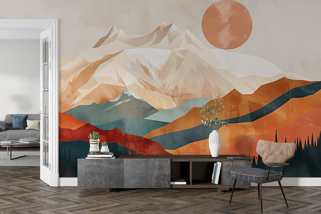 Mountain landscape with trees and a lake