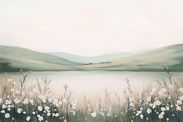 Pintura de um lago com flores Pintura de um lago com flores