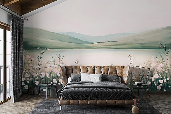 Pintura de um lago com flores Pintura de um lago com flores