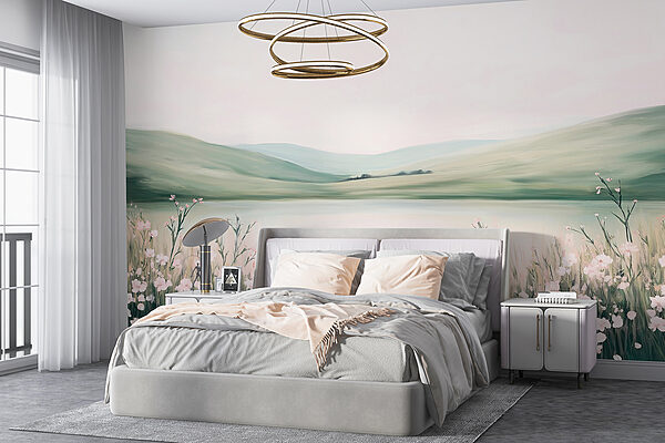 Pintura de um lago com flores Pintura de um lago com flores