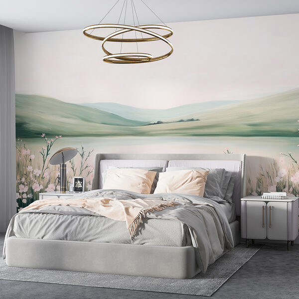 Pintura de um lago com flores Pintura de um lago com flores