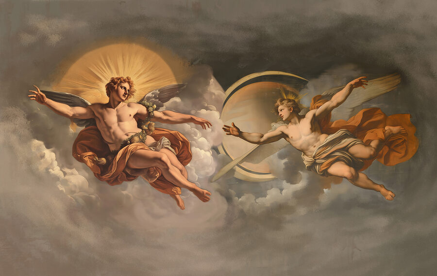 Pintura de anjos no céu
