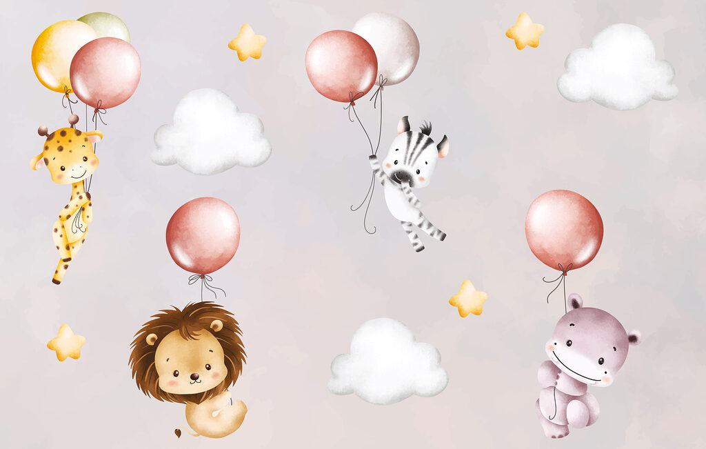 Papel de parede com animais e balões Papel de parede com animais e balões