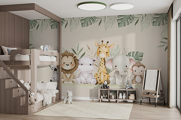 Papel de parede Papel de parede Grupo de animais junto a folhas (REF: w01406)
