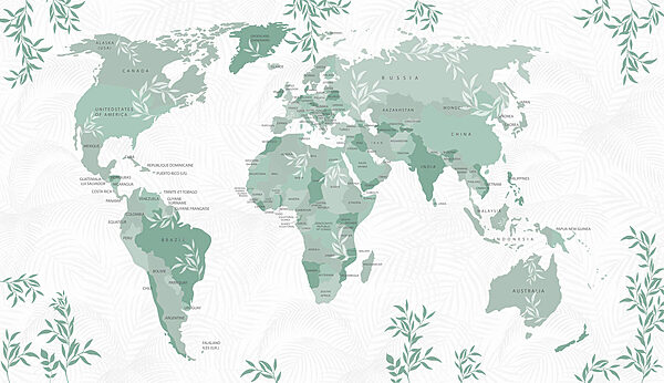 Map of the world with green leaves Map of the world with green leaves