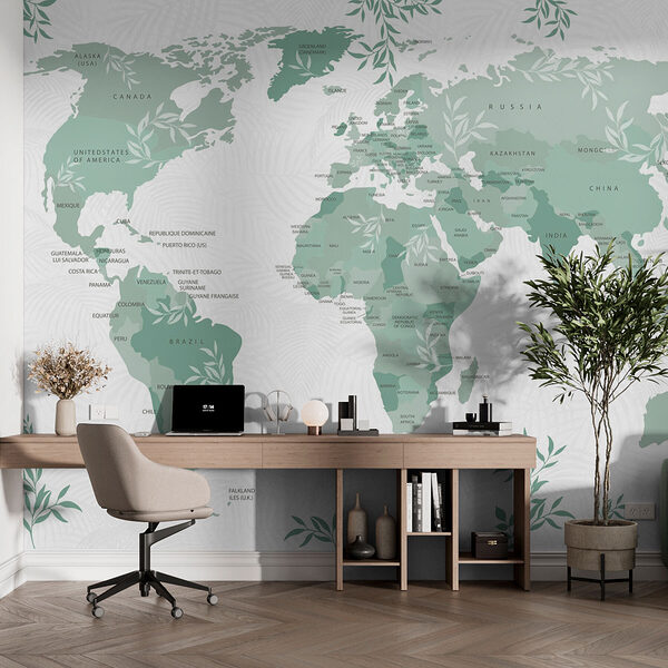 Map of the world with green leaves Map of the world with green leaves