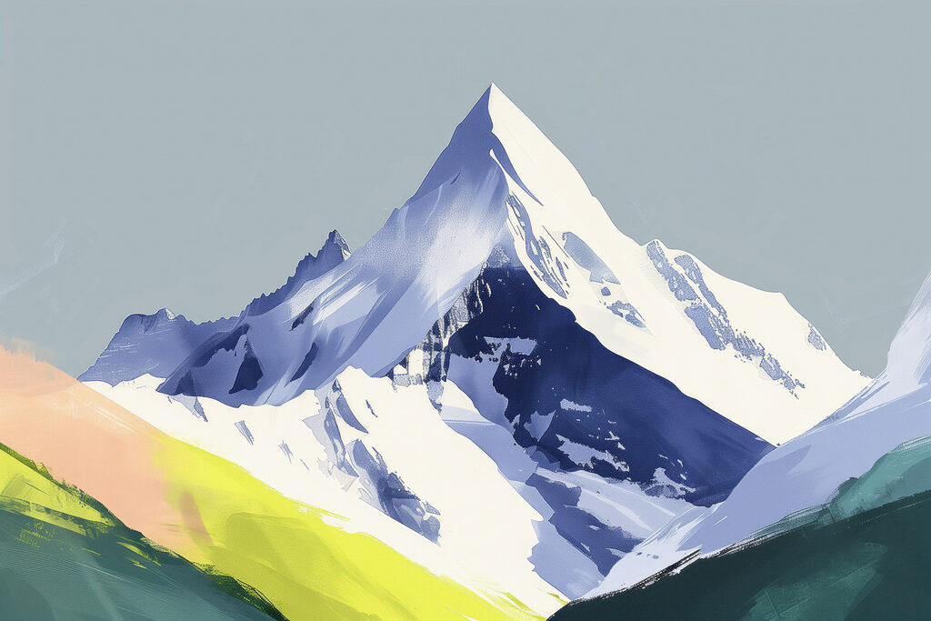 Mountain with snow and green hills