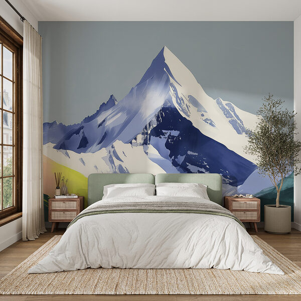 Mountain with snow and green hills